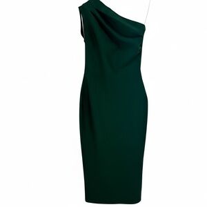 One Shoulder Green Dress Women Medium Bodycon midi cocktail dress Sz M
